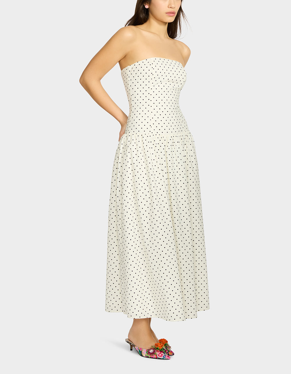 Betsey Johnson Premium - AMALIA STRAPLESS MAXI DRESS BLACK WHITE POLKA DOT Women's Dress