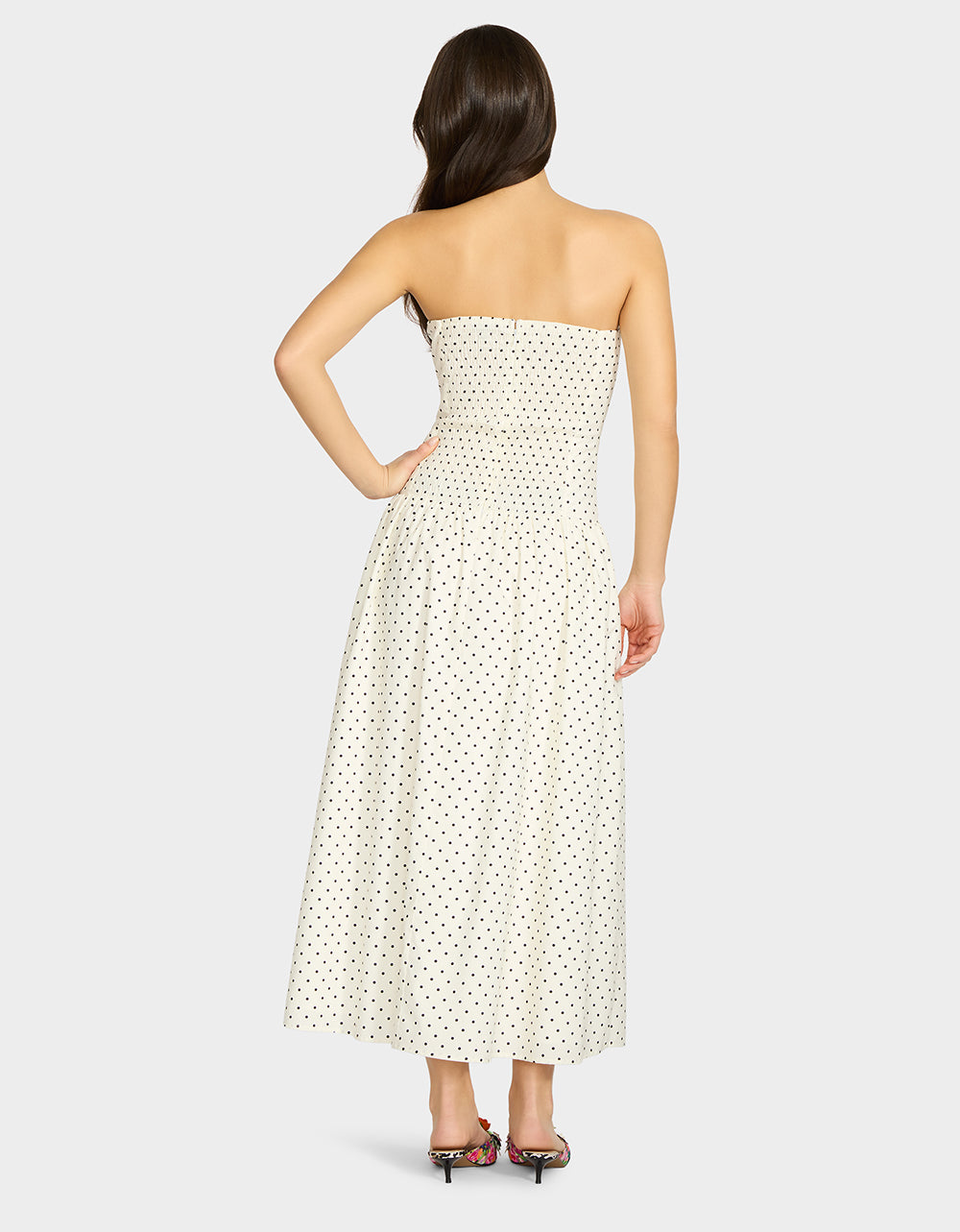 Betsey Johnson Premium - AMALIA STRAPLESS MAXI DRESS BLACK WHITE POLKA DOT Women's Dress