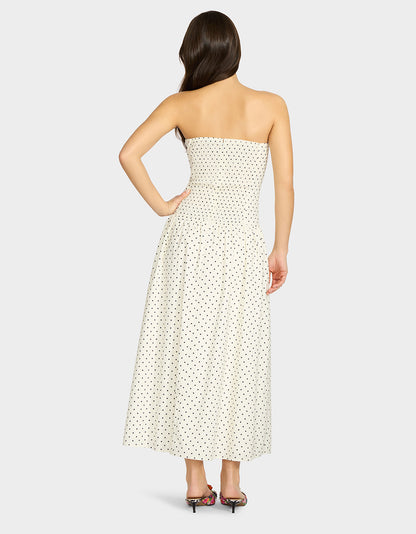 Betsey Johnson Premium - AMALIA STRAPLESS MAXI DRESS BLACK WHITE POLKA DOT Women's Dress