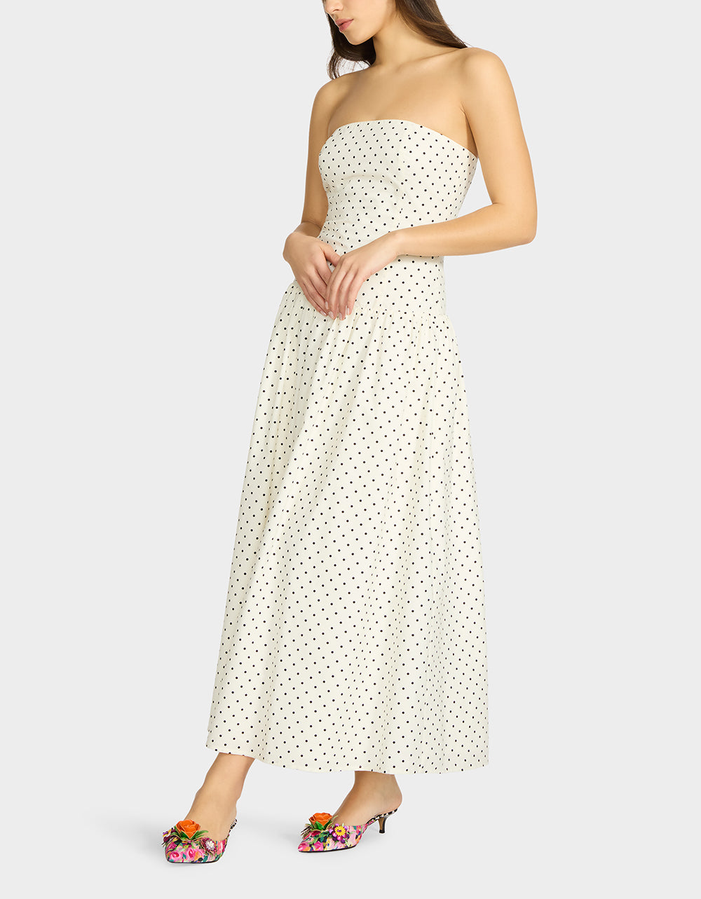 Betsey Johnson Premium - AMALIA STRAPLESS MAXI DRESS BLACK WHITE POLKA DOT Women's Dress
