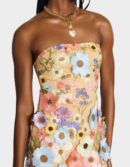 Betsey Johnson Latest - DAISY ME ROLLIN DRESS PASTEL MULTI Women's Floral Print Strapless Mini Dress