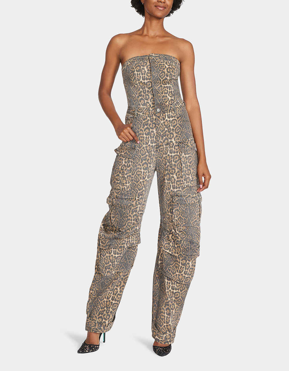 Betsey Johnson New - CARGO JUMPSUIT LEOPARD