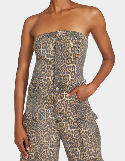 Betsey Johnson New - CARGO JUMPSUIT LEOPARD