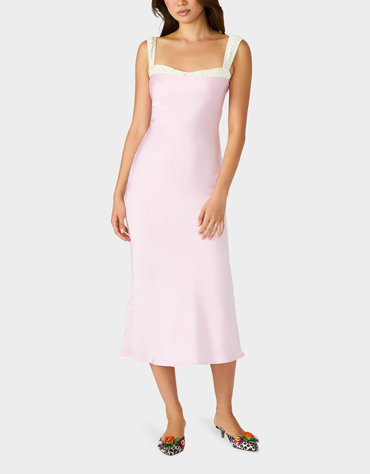 Betsey Johnson Essential - SWEET DAYDREAM DRESS PETAL Women's Pink Midi Dress with Bow