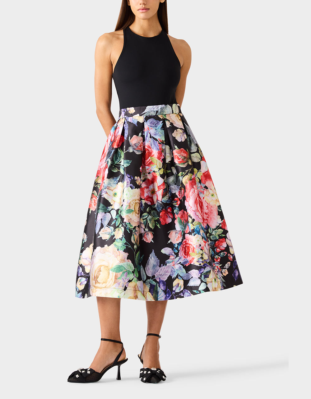 Betsey Johnson Exclusive - BOTANQUE SKIRT BLACK Women's Floral Midi Skirt