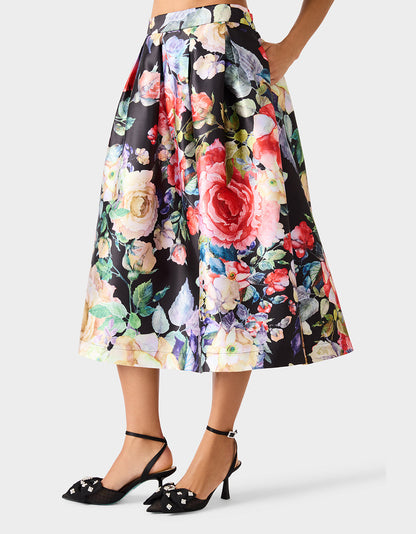 Betsey Johnson Exclusive - BOTANQUE SKIRT BLACK Women's Floral Midi Skirt