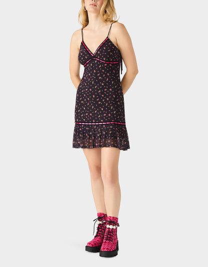 Betsey Johnson Classic - ROSEBUD SLIP DRESS BLACK Women's Floral Print Mini Slip Dress