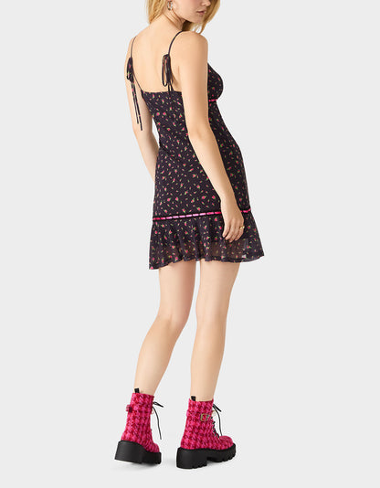 Betsey Johnson Classic - ROSEBUD SLIP DRESS BLACK Women's Floral Print Mini Slip Dress
