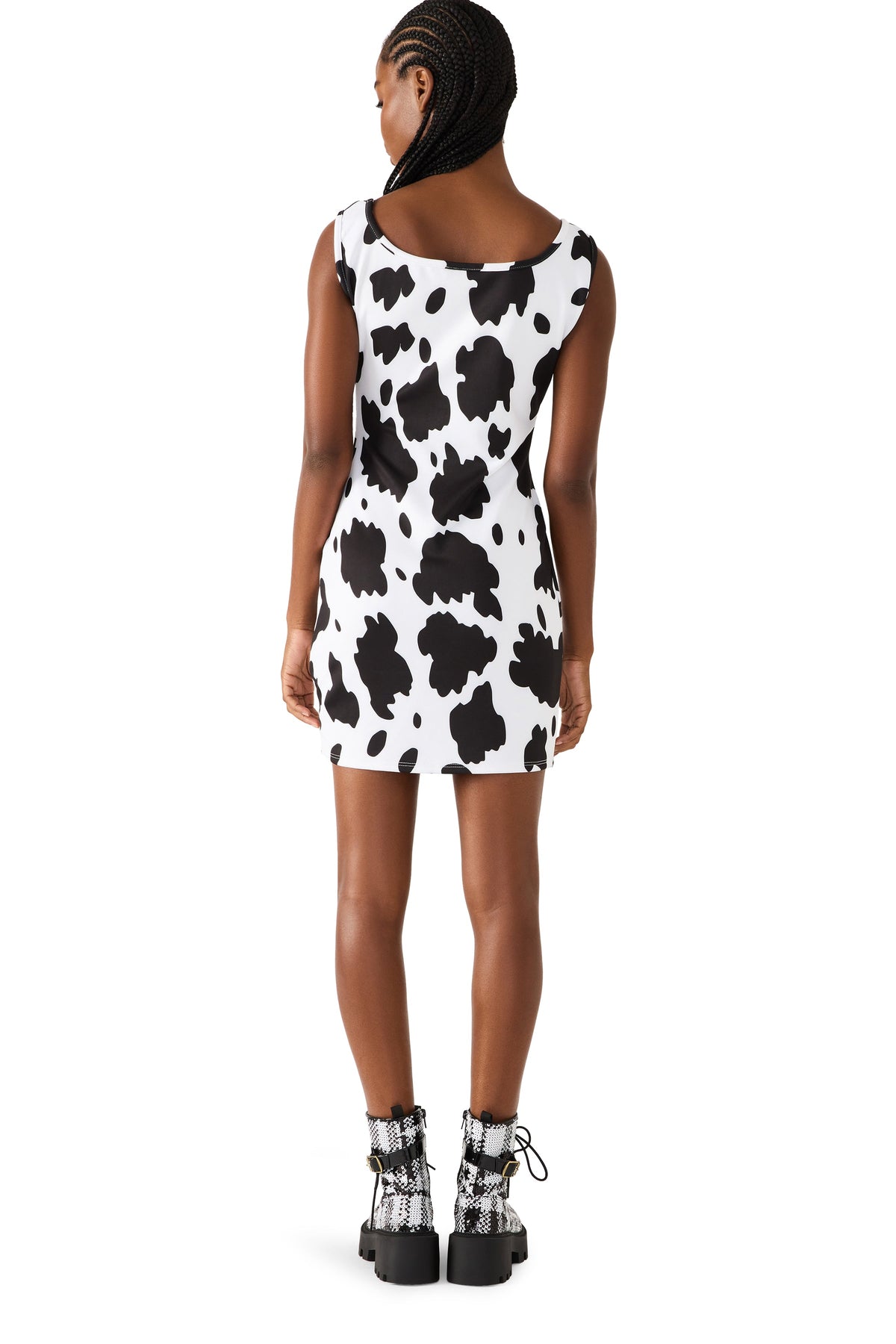Betsey Johnson Best Seller - BETSEY COW PRINT DRESS BLACK/WHITE Women's Mini Tank Square-Neck Dress