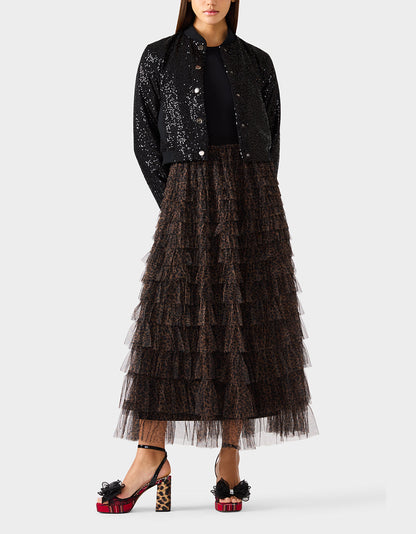 Betsey Johnson Quality - RUFFLED MAXI SKIRT LEOAPRD Women's Tiered Tulle Leopard Maxi Skirt