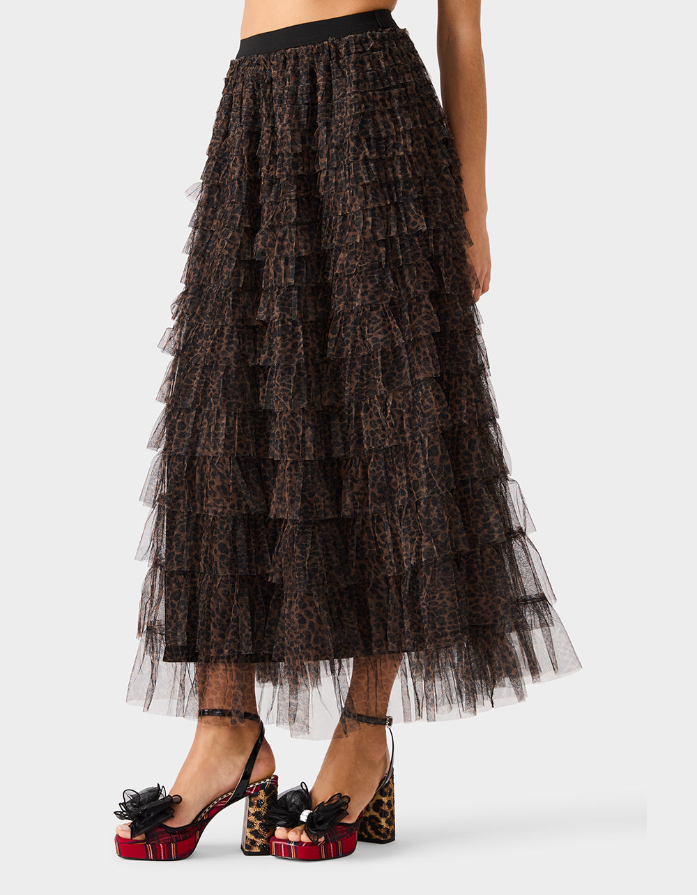 Betsey Johnson Quality - RUFFLED MAXI SKIRT LEOAPRD Women's Tiered Tulle Leopard Maxi Skirt