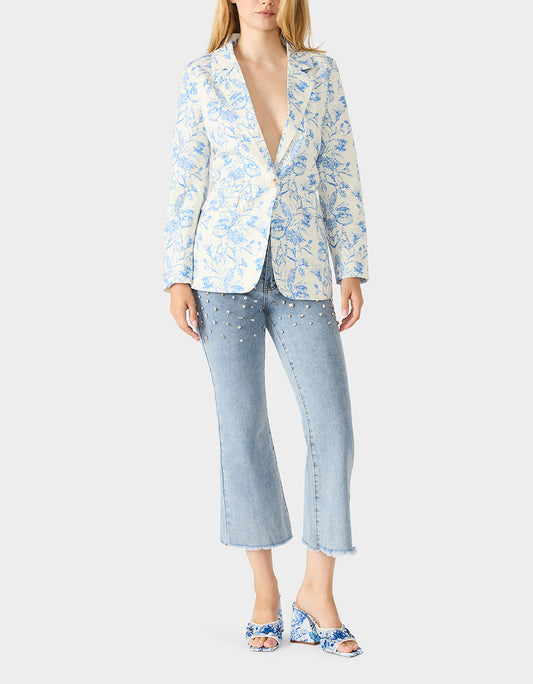 Betsey Johnson Signature - BOYFRIEND BLUE FLORAL BLAZER BLUE Women's Long-Sleeved Floral Print Blazer Jacket