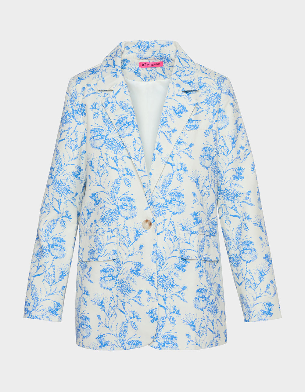 Betsey Johnson Signature - BOYFRIEND BLUE FLORAL BLAZER BLUE Women's Long-Sleeved Floral Print Blazer Jacket