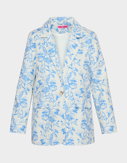 Betsey Johnson Signature - BOYFRIEND BLUE FLORAL BLAZER BLUE Women's Long-Sleeved Floral Print Blazer Jacket