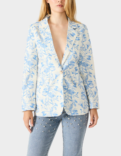 Betsey Johnson Signature - BOYFRIEND BLUE FLORAL BLAZER BLUE Women's Long-Sleeved Floral Print Blazer Jacket