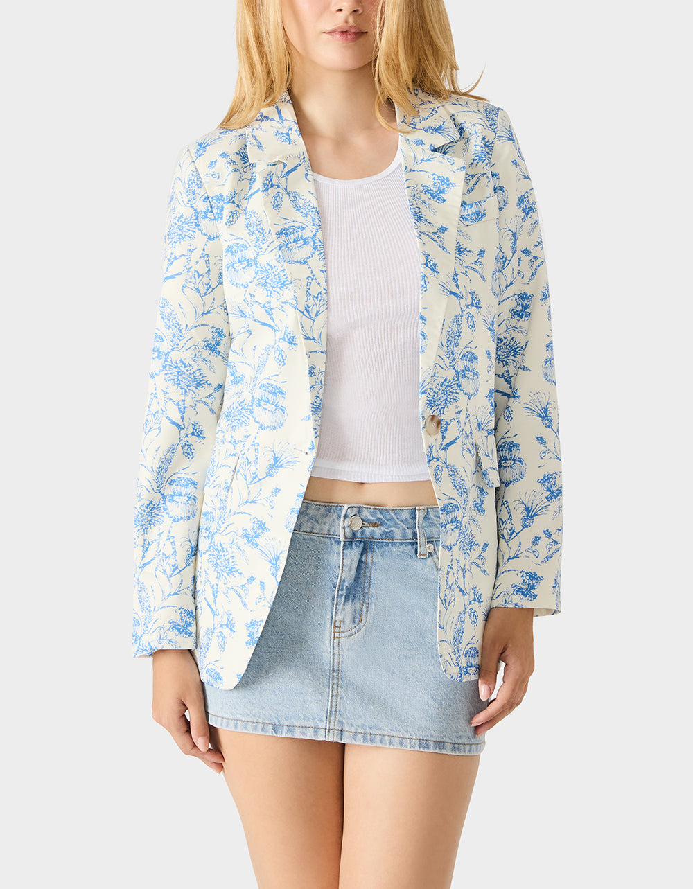Betsey Johnson Signature - BOYFRIEND BLUE FLORAL BLAZER BLUE Women's Long-Sleeved Floral Print Blazer Jacket