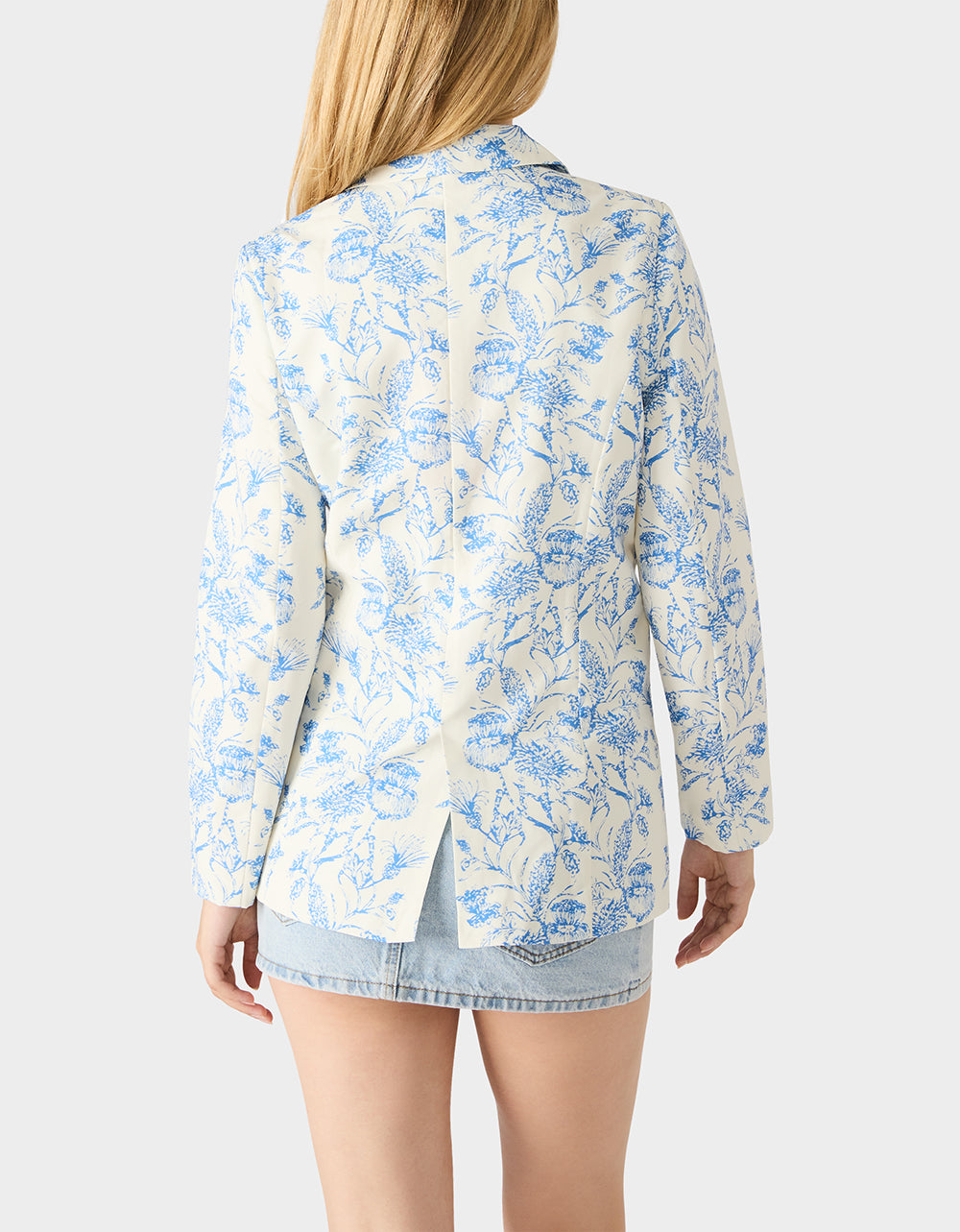 Betsey Johnson Signature - BOYFRIEND BLUE FLORAL BLAZER BLUE Women's Long-Sleeved Floral Print Blazer Jacket