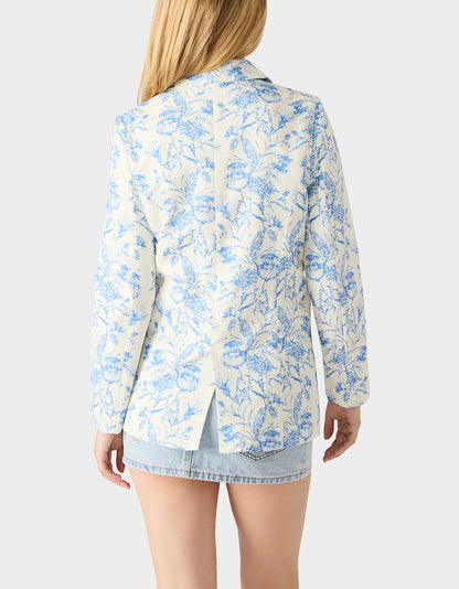 Betsey Johnson Signature - BOYFRIEND BLUE FLORAL BLAZER BLUE Women's Long-Sleeved Floral Print Blazer Jacket