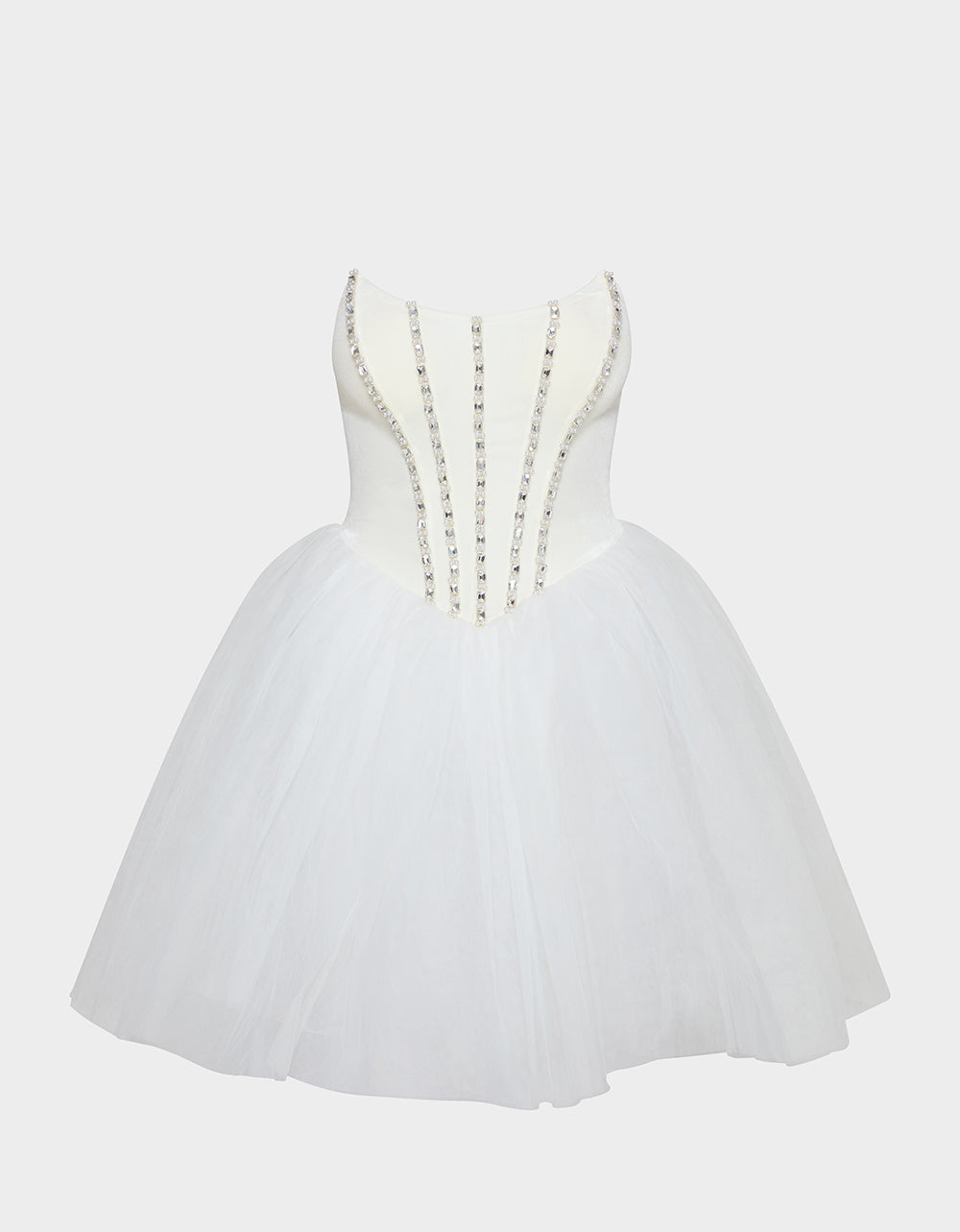 Betsey Johnson Quality - SHEER BALLERINA DRESS WHITE Women's Strapless Rhinestone Embellished Tulle Mini Dress