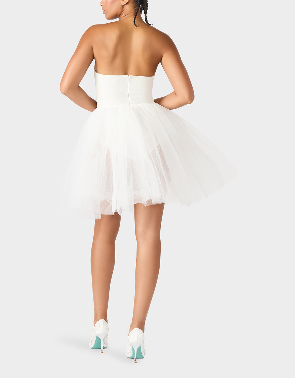 Betsey Johnson Quality - SHEER BALLERINA DRESS WHITE Women's Strapless Rhinestone Embellished Tulle Mini Dress