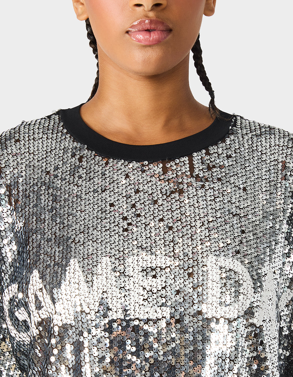 Betsey Johnson Premium - GAME DAY JERSEY SEQUIN DRESS SILVER Women's Sequin Short-Sleeved Dress