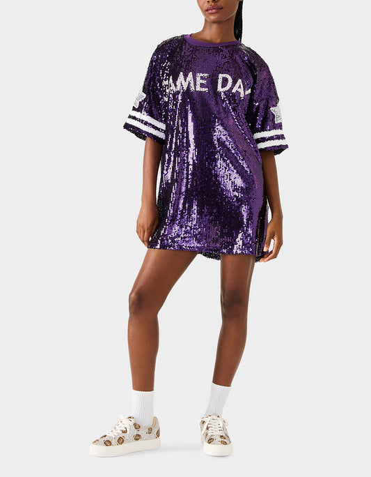 Betsey Johnson Value - GAME DAY JERSEY SEQUIN DRESS PURPLE Women's Sequin Short-Sleeved Dress
