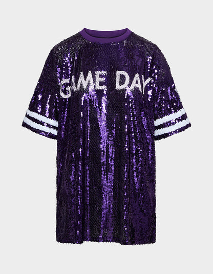 Betsey Johnson Value - GAME DAY JERSEY SEQUIN DRESS PURPLE Women's Sequin Short-Sleeved Dress