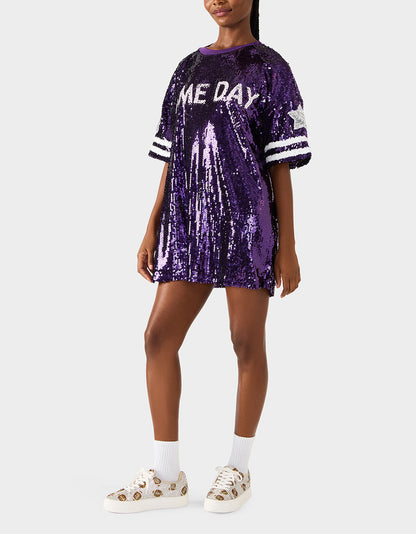 Betsey Johnson Value - GAME DAY JERSEY SEQUIN DRESS PURPLE Women's Sequin Short-Sleeved Dress