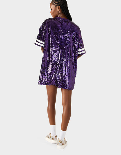 Betsey Johnson Value - GAME DAY JERSEY SEQUIN DRESS PURPLE Women's Sequin Short-Sleeved Dress