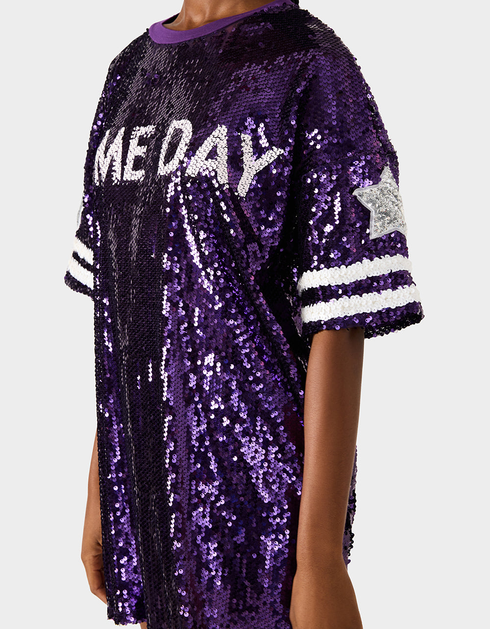 Betsey Johnson Value - GAME DAY JERSEY SEQUIN DRESS PURPLE Women's Sequin Short-Sleeved Dress