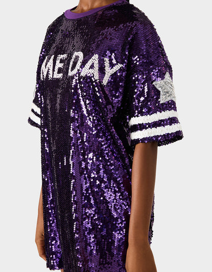 Betsey Johnson Value - GAME DAY JERSEY SEQUIN DRESS PURPLE Women's Sequin Short-Sleeved Dress
