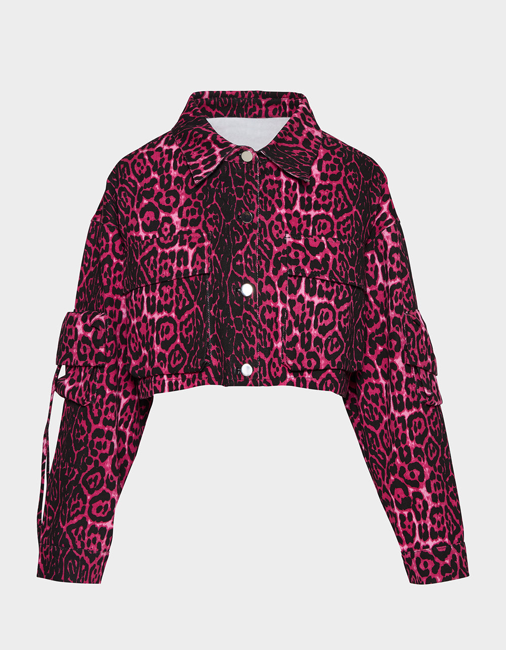 Betsey Johnson Special Offer - YUKI CROPPED JACKET PINK Women's Cargo Leopard Long-Sleeved Denim Jacket
