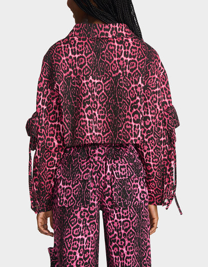 Betsey Johnson Special Offer - YUKI CROPPED JACKET PINK Women's Cargo Leopard Long-Sleeved Denim Jacket