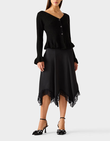 Betsey Johnson Special Offer - LACE SLIP MIDI SKIRT BLACK Women's Black Lace Midi Skirt