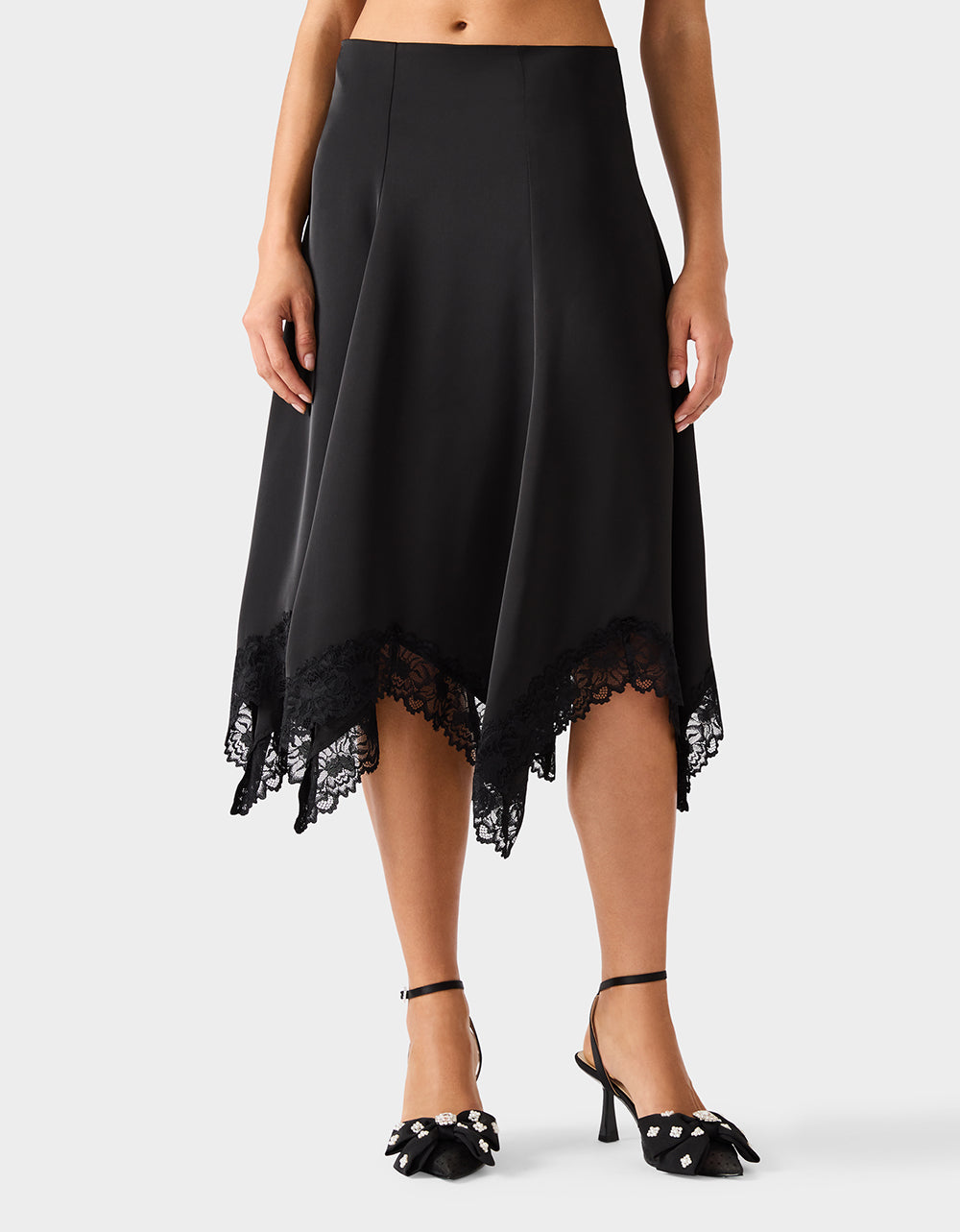 Betsey Johnson Special Offer - LACE SLIP MIDI SKIRT BLACK Women's Black Lace Midi Skirt