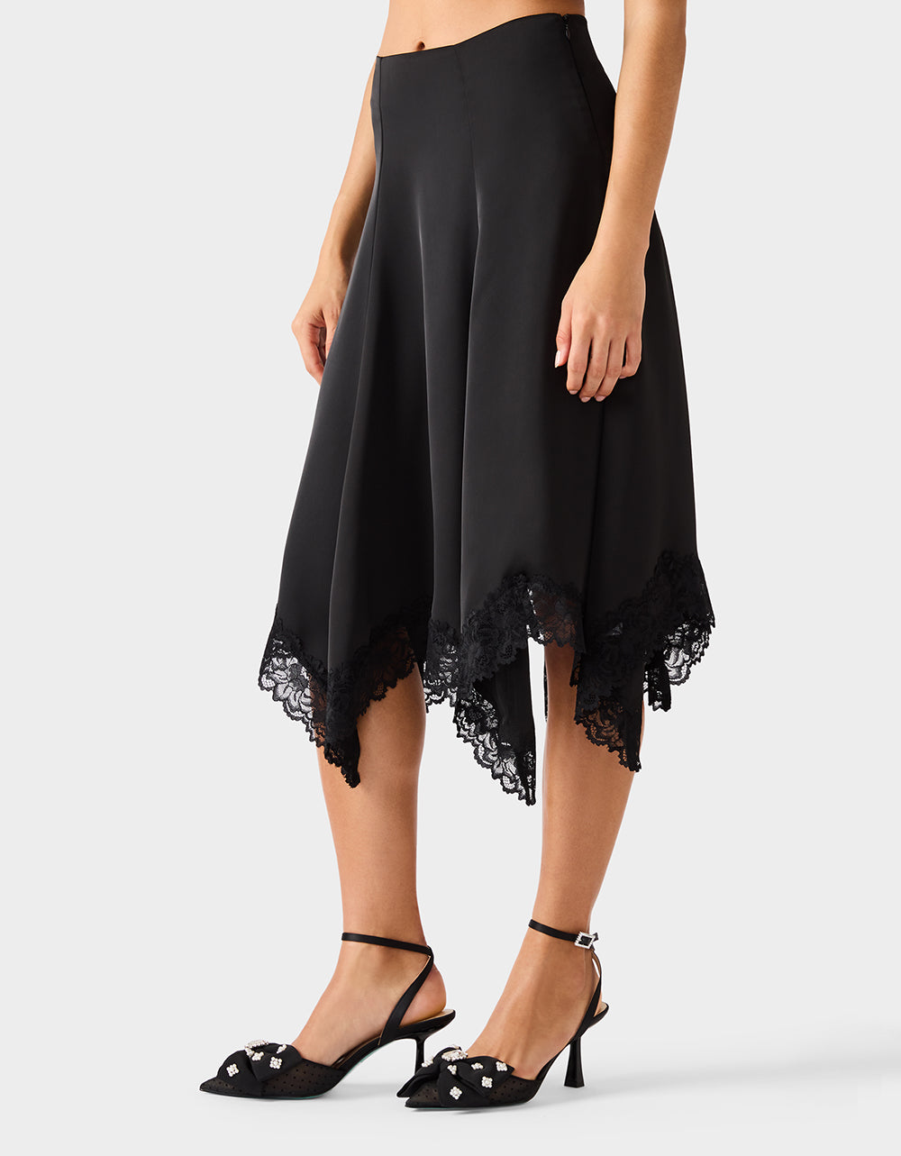 Betsey Johnson Special Offer - LACE SLIP MIDI SKIRT BLACK Women's Black Lace Midi Skirt