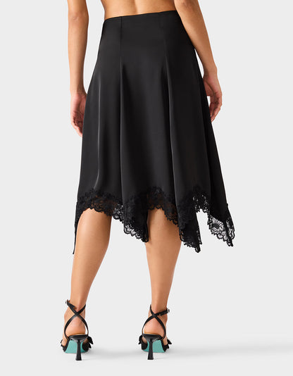 Betsey Johnson Special Offer - LACE SLIP MIDI SKIRT BLACK Women's Black Lace Midi Skirt