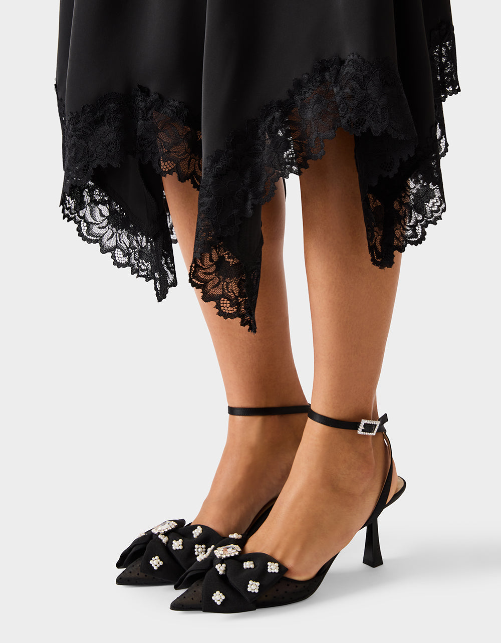 Betsey Johnson Special Offer - LACE SLIP MIDI SKIRT BLACK Women's Black Lace Midi Skirt