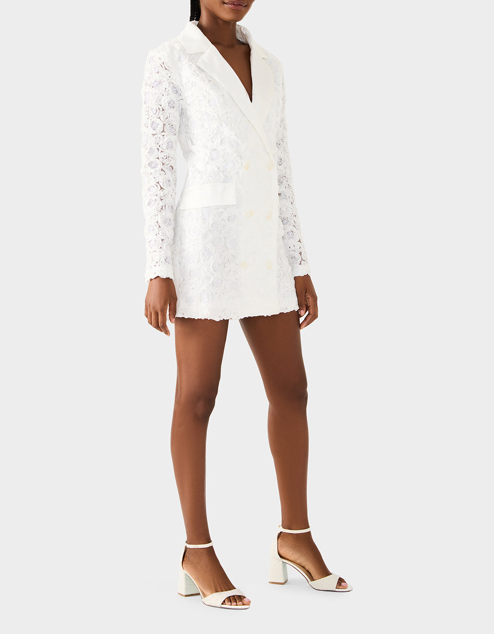 Betsey Johnson Best Seller - ROSETTE BLAZER DRESS WHITE Women's White Blazer Dress with Rose Sequin Details
