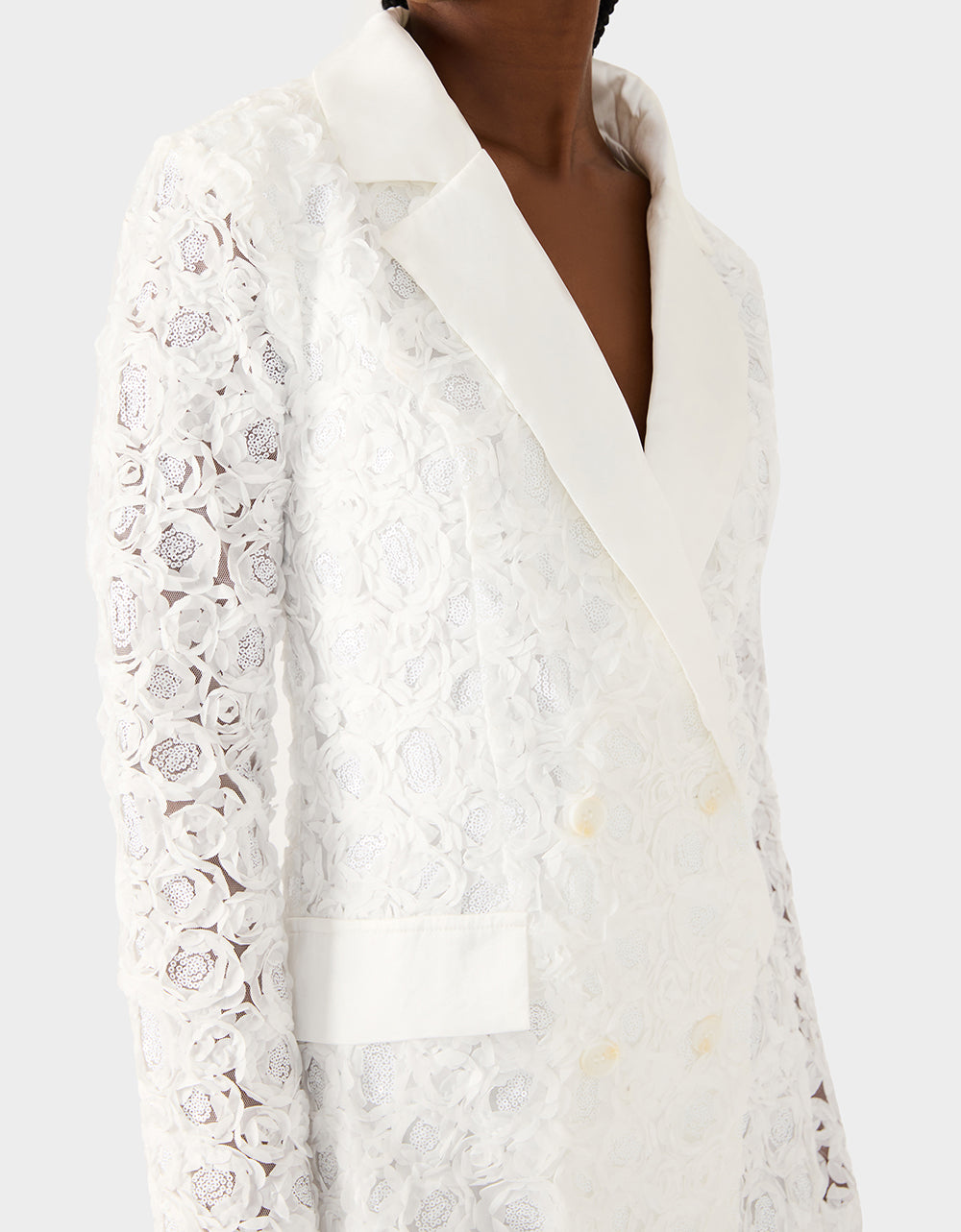 Betsey Johnson Best Seller - ROSETTE BLAZER DRESS WHITE Women's White Blazer Dress with Rose Sequin Details