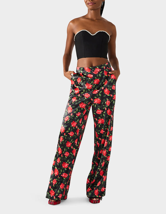 Betsey Johnson Featured - POWER BLOOM PANT BLACK Women's Black Red Floral Pant