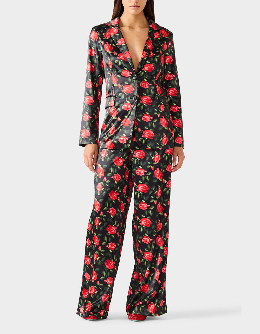 Betsey Johnson Featured - POWER BLOOM PANT BLACK Women's Black Red Floral Pant