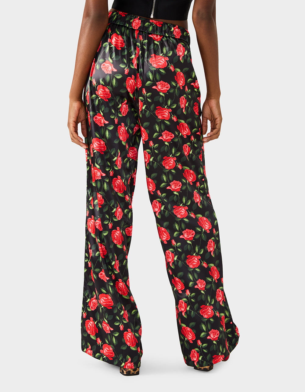 Betsey Johnson Featured - POWER BLOOM PANT BLACK Women's Black Red Floral Pant