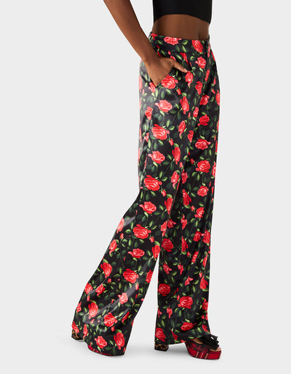Betsey Johnson Featured - POWER BLOOM PANT BLACK Women's Black Red Floral Pant
