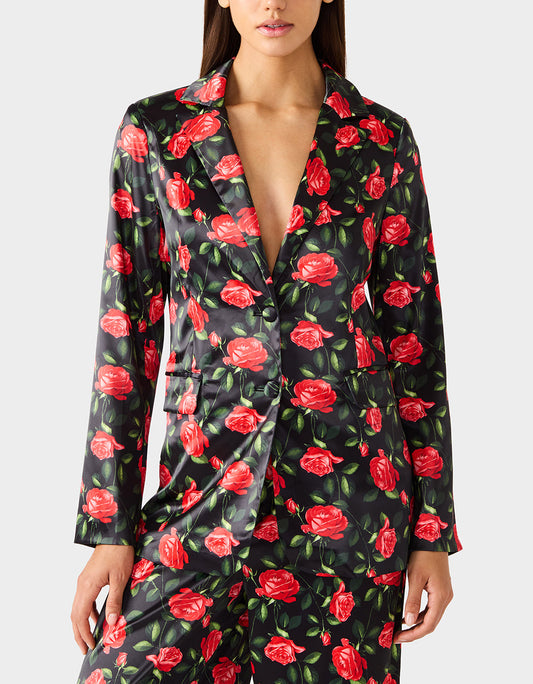 Betsey Johnson Everyday - POWER BLOOM BLAZER BLACK Women's Black Red Floral Blazer