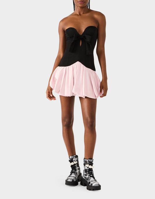Betsey Johnson Essential - BETSEY'S BOW DRESS BLACK MULTI Women's Strapless Black and Pink Mini Dress