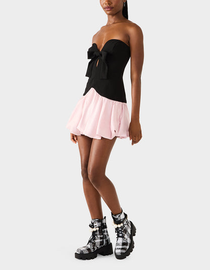 Betsey Johnson Essential - BETSEY'S BOW DRESS BLACK MULTI Women's Strapless Black and Pink Mini Dress