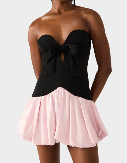 Betsey Johnson Essential - BETSEY'S BOW DRESS BLACK MULTI Women's Strapless Black and Pink Mini Dress