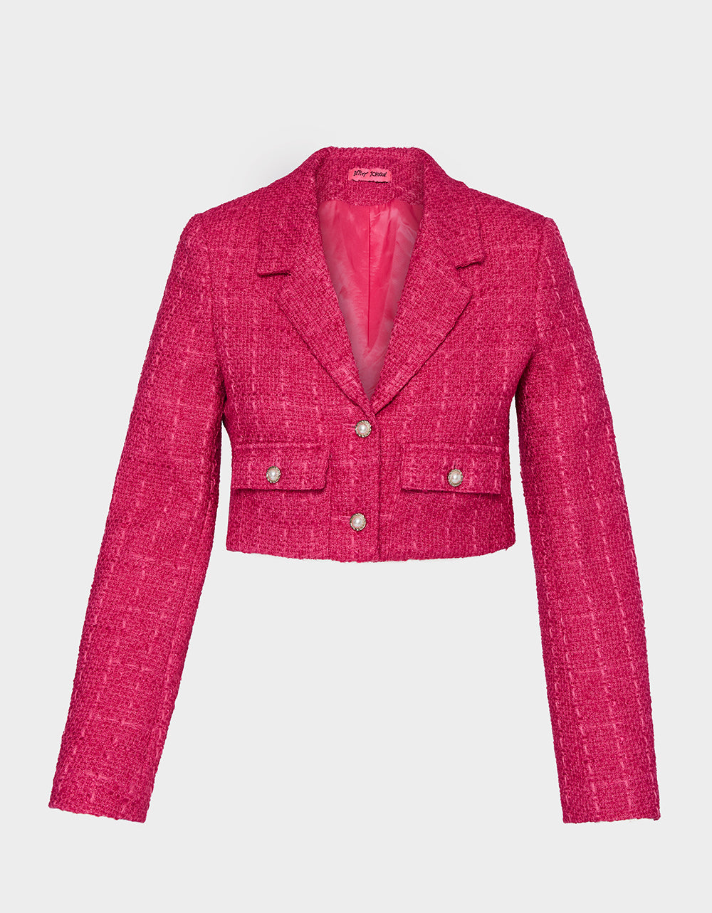 Betsey Johnson Sale - TWEED CROPPED BLAZER HOT PINK Women"s Long-Sleeved Cropped Button-Up Jacket