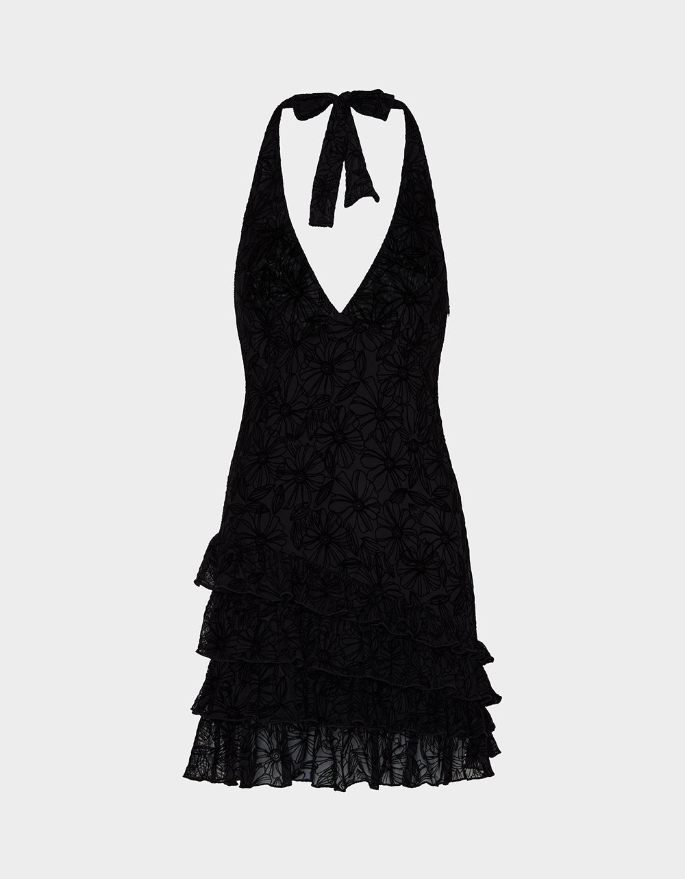 Betsey Johnson Latest - DARK DAHLIA DRESS BLACK Women's Halter Ruffle Mini Dress Black
